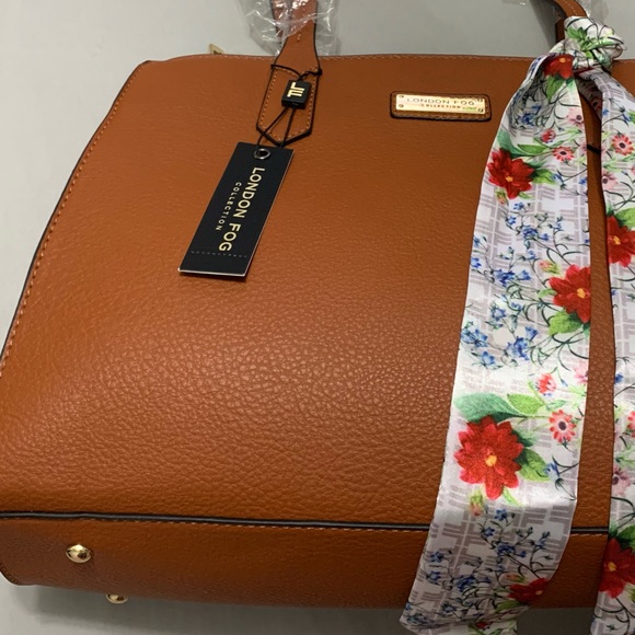 NEW London Fog Shoulder Bag with Silk Ribbon Red Floral Print - Picture 6 of 15